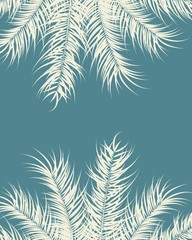Fototapeta na wymiar Tropical design with vanilla palm leaves and plants on blue background