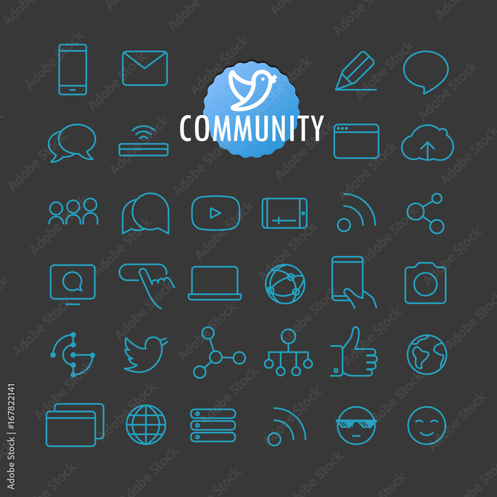 Poster Different trendy outline icons collection. Web and mobile app thin line icons