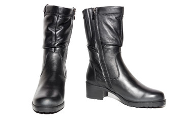 Women's leather black boots