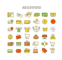 Different shopping thin line color icons vector set