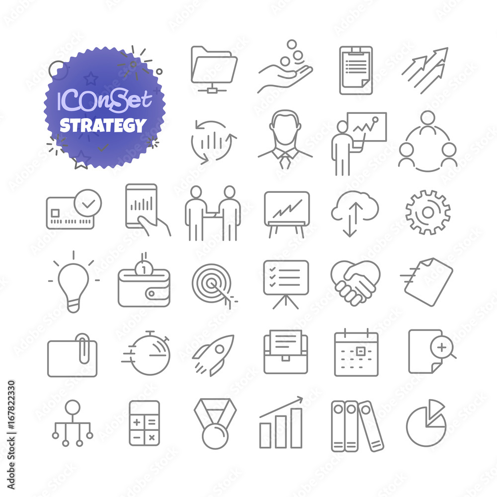 Poster outline icon set. vector pictogram set. strategy