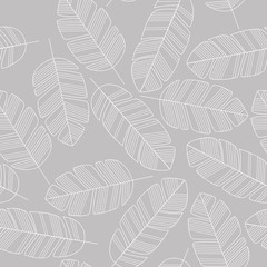 Seamless pattern with white leaves on gray background