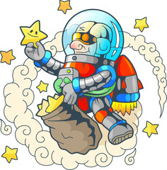Cartoon funny astronaut collects stars
