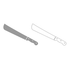 Machete or big knife grey set icon .
