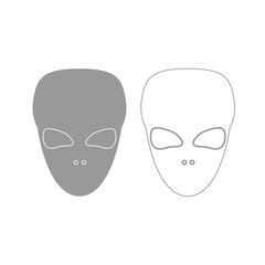 Extraterrestrial alien face or head grey set icon .