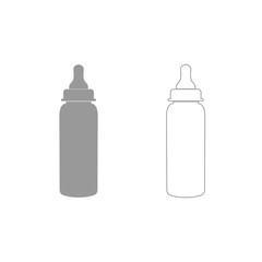 Baby bottle symbol grey set icon .