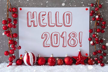 Naklejka na ściany i meble Label, Snowflakes, Christmas Balls, Text Hello 2018