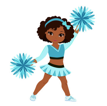 Cheerleader in turquoise uniform with Pom Poms. Vector illustration isolated on white background.