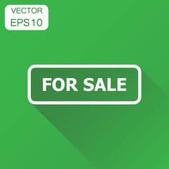 For sale seal stamp icon. Business concept sale pictogram. Vector illustration on green background with long shadow.