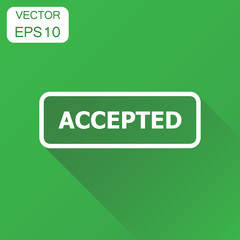 Accepted seal stamp icon. Business concept accepted pictogram. Vector illustration on green background with long shadow.