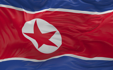  Flag of the North Korea waving in the wind 3d render