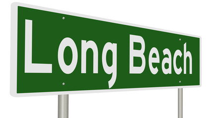 A 3d rendering of a green highway sign for Long Beach