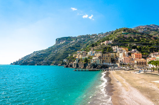 Long, sandy beach in Maiori, Amalfi Coast