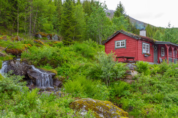 Colorful lonely Norwegian houses