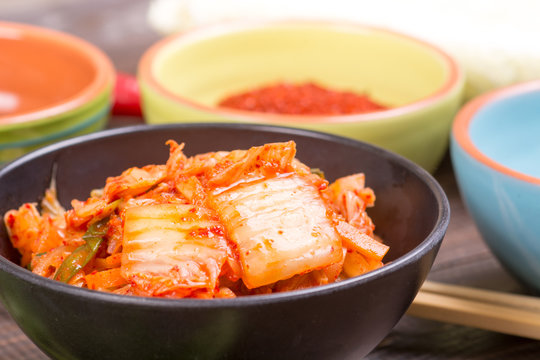 Kimchi korean pickled cabbage - selective focus