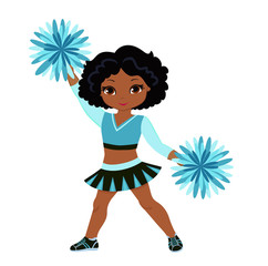Cheerleader in turquoise uniform with Pom Poms. Vector illustration isolated on white background.
