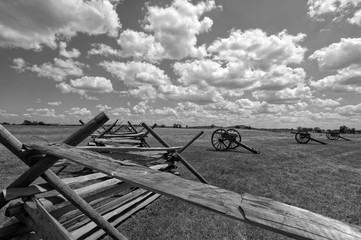 3 Cannons with Fence & Clouds