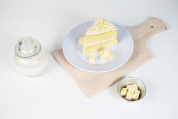 a piece of cheese cake slice on a white plate