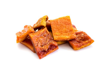 Getrocknete Papaya isoliert freigestellt auf weißen Hintergrund, Freisteller
