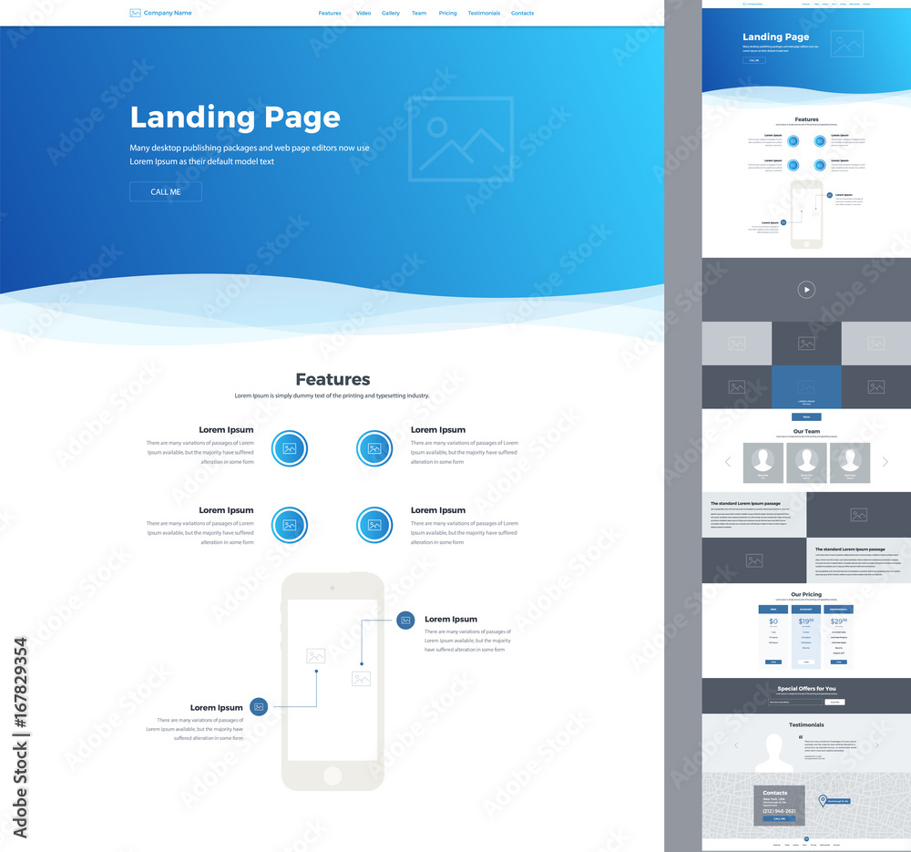 Poster one page website design template for business. landing page wireframe. modern responsive design. ux 