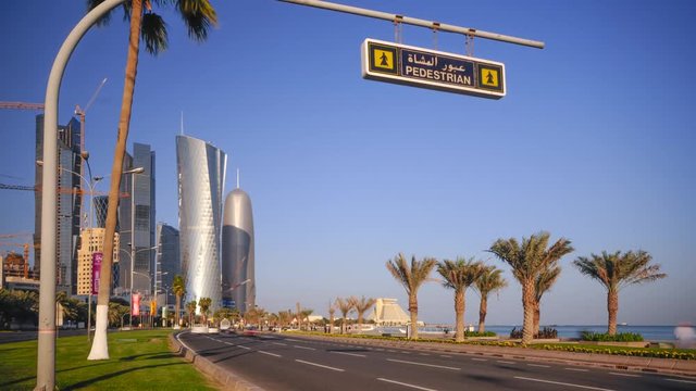 Qatar, Doha, left to right Palm Tower, Al Bidda Tower and Burj Qatar