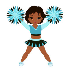 Cheerleader in turquoise uniform with Pom Poms. Vector illustration isolated on white background.