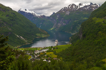 Fototapeta na wymiar Cruise liner in the Norwegian fjord