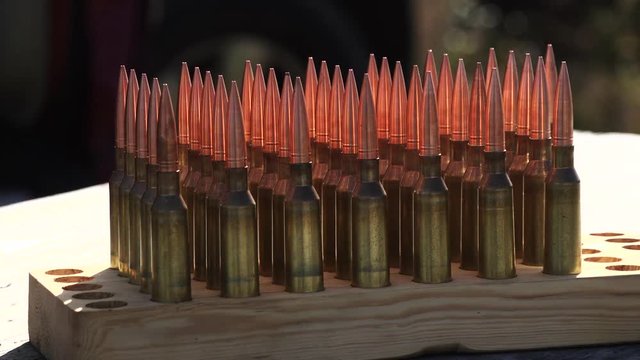 Stack of rifle bullets, close up