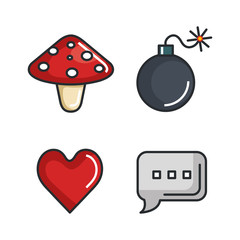 set video game entertaining items symbols vector illustration