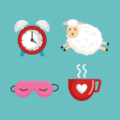 sleep time icons flat set with vector illustration