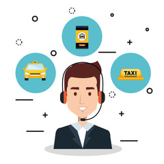 call center operator taxi service app cartoon vector illustration