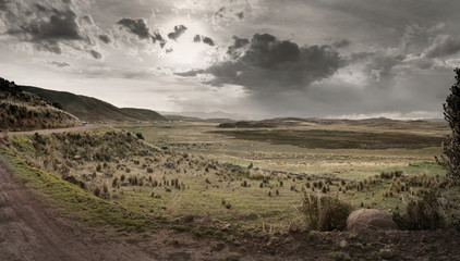 Late afternoon over the agricultural landscape near Lake Titicaca, Southern Peru
