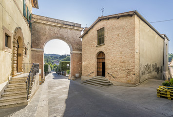 The Church of the Immaculate Conception is located immediately after Porta Rivellini in the historic center of Chianciano Terme, Siena, Tuscany, Italy