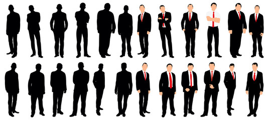 Vector, isolated silhouette of men, business collection, set,