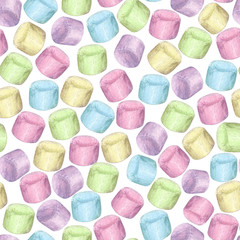 Watercolor seamless  marshmallow pattern