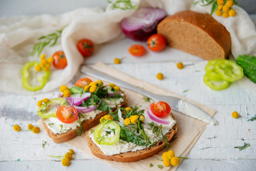 Promegranate green sourdough open face sandwiches toast