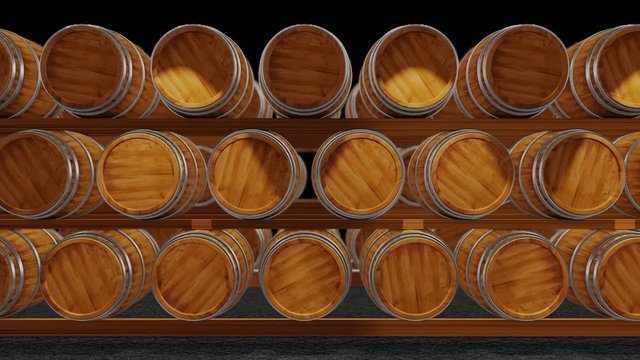 vintage wine barrels 3d animation