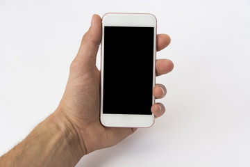 White smartphone in mans hand