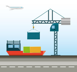 cargo ship with container and crane