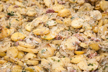 Potatoes and bacon. Street food