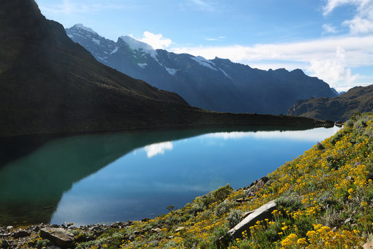 Belaunde lake from Punta Olimpica pass, Peru