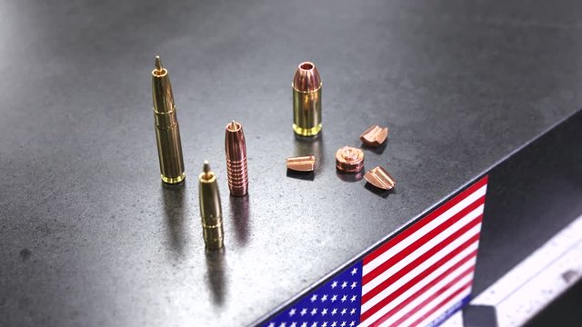 American made bullets on table, close up