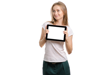 Fototapeta premium Beautiful young girl with tablet