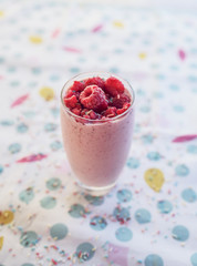 Raspberry smoothies with sprinkles on top