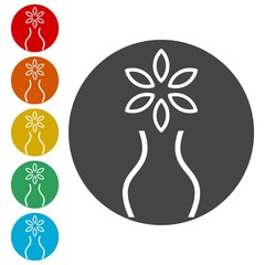 Vase with flower icons set - Illustration