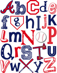 Red White and Blue Baseball Alphabet Atlanta Braves Theme