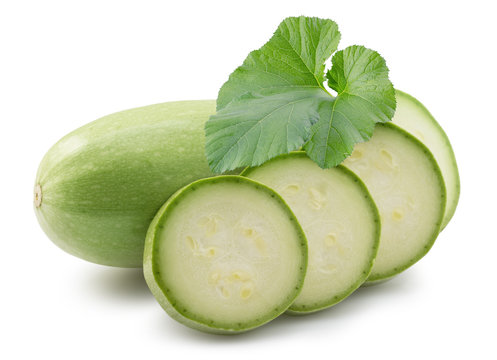 zucchini with slices isolated on a white background