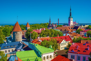 Tallinn, Estonia: aerial top view of the old town in the summer