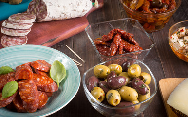 Tapas starters on wooden table