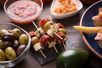 Tapas starters on wooden table